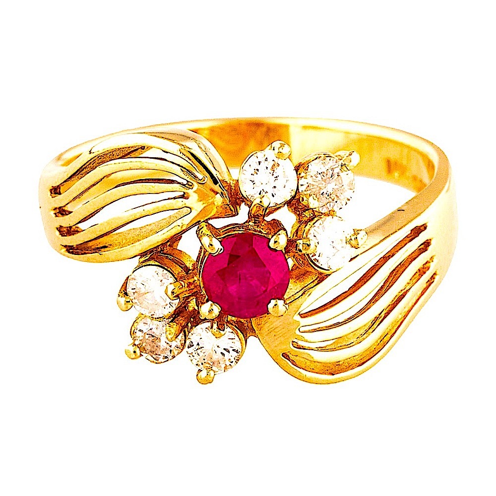 14K Yellow Gold Natural Ruby & Natural Diamond Ring ( Vintage)